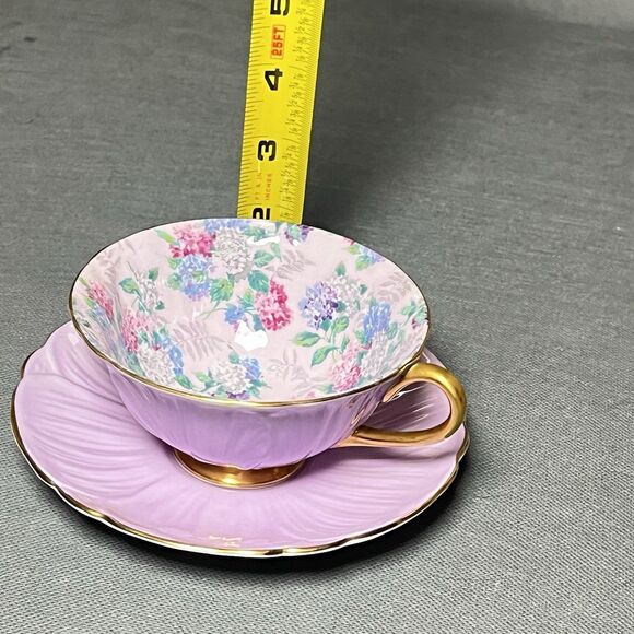 Vintage Shelley Oleander Summer Glory Teacup & Saucer Lilac w/24k Gold Trim - Picture 6 of 14